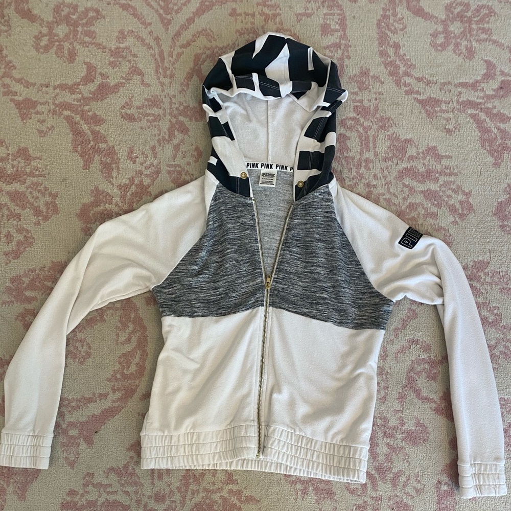white and grey Pink sweatshirt